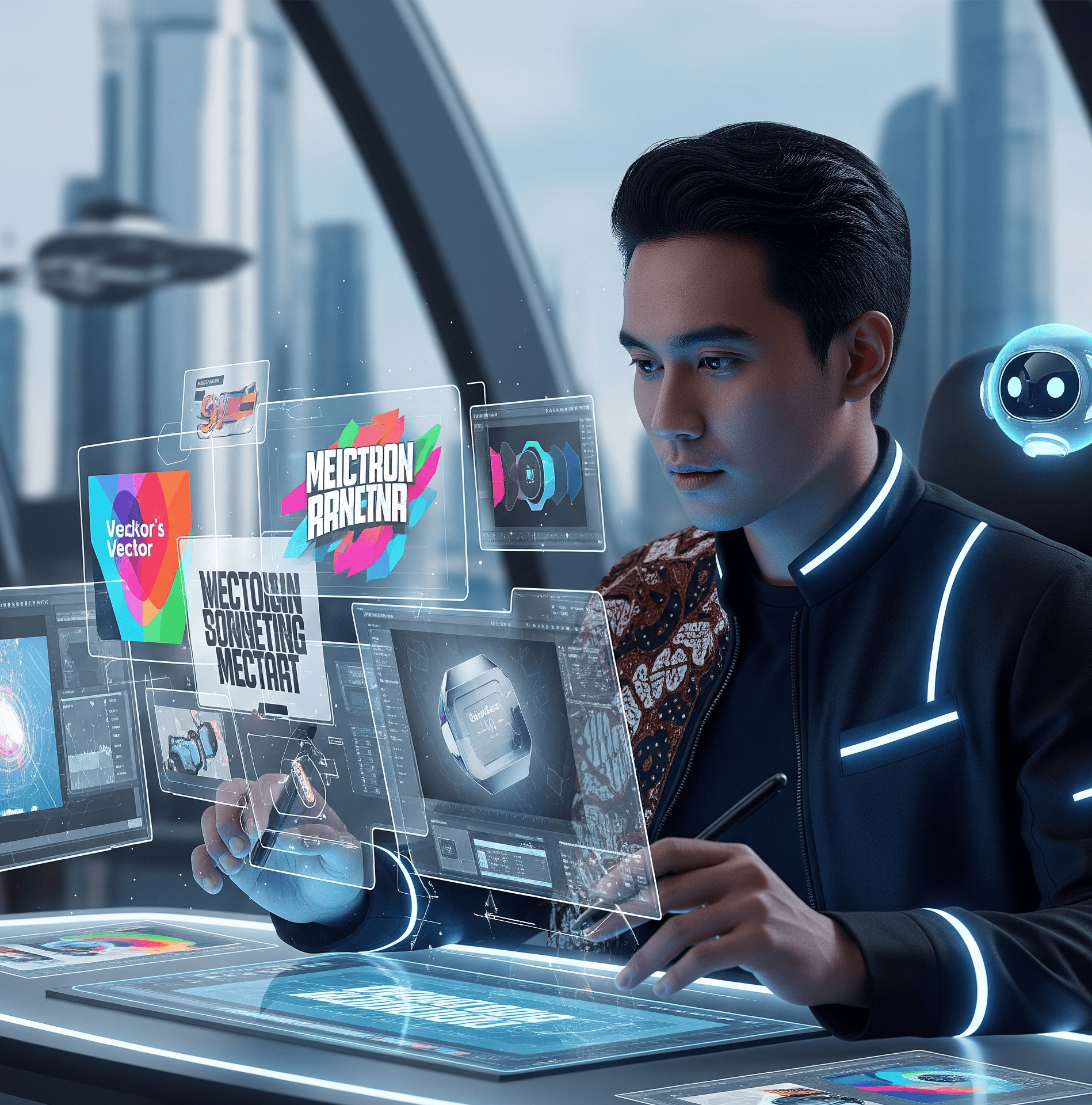 Ilustrasi strategi digital marketing dibantu AI untuk bisnis
